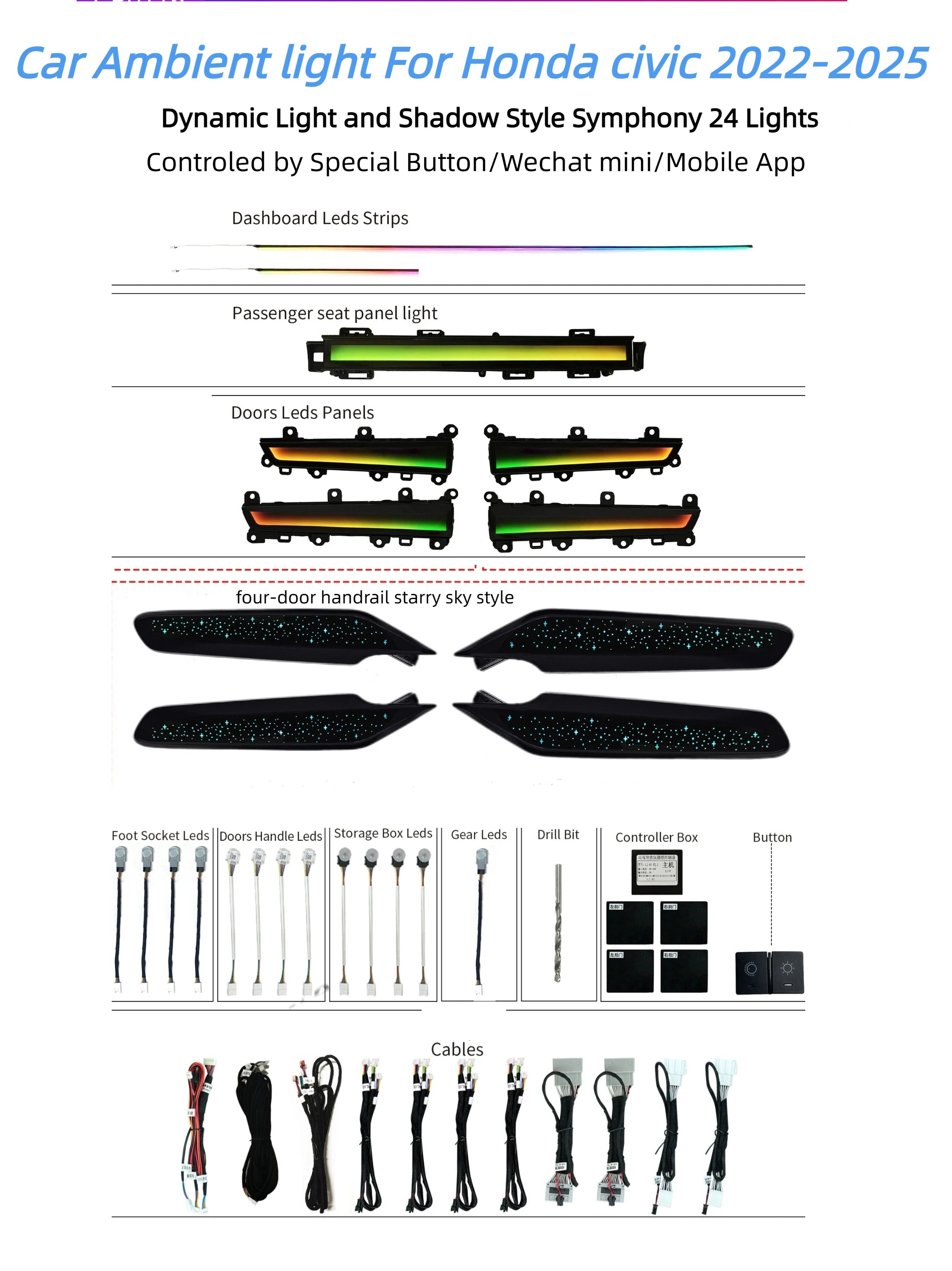 Factory Price Dynamic Style Car Symphony Ambient Light Atmosphere Decoration Kit for Honda Civic 11th 2022-2025 Auto Interior