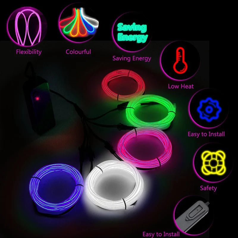 2026 Flexible Neon Lights Glow EL Wire Light Led Neon Sign Rope Cable Strip DIY Christmas Party Clothing Light Drop Shipping