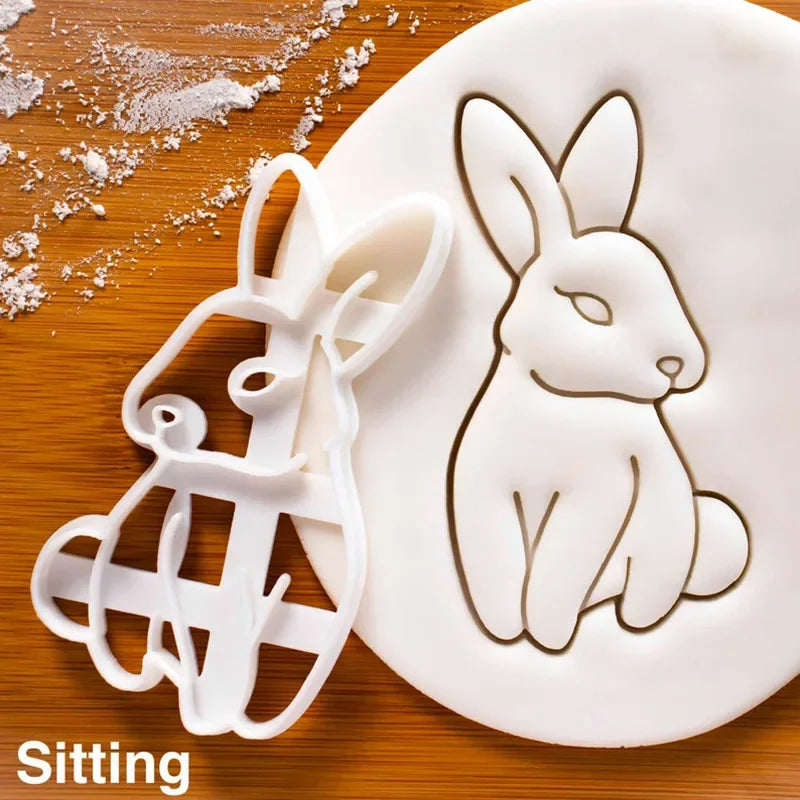 Easter Rabbit Cookie Embossed Mold Cute Yoga Bunny Fondant Cake Biscuit Cutter Mold For Happy Easter Party Decor DIY Baking Tool
