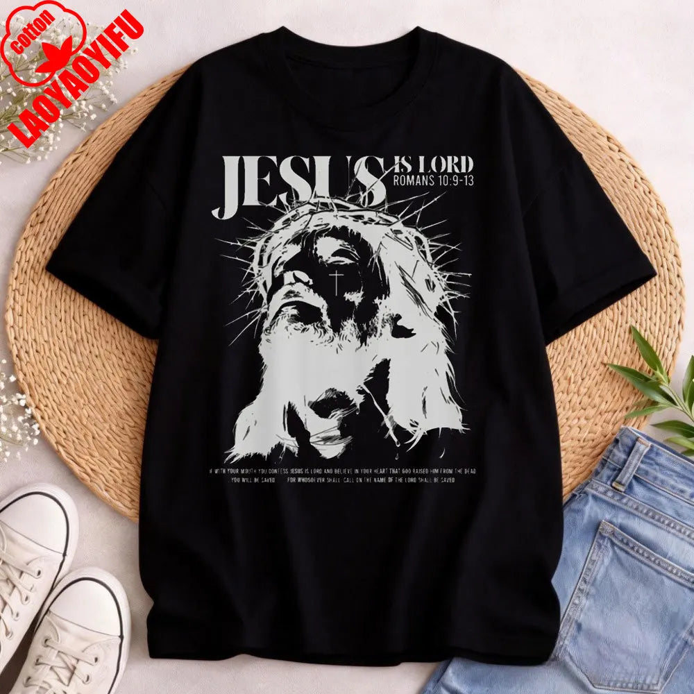 Jesus Is Lord Bible Verse T Shirt Christianity Faith Clothes Jesus Lover Tees Summer Men T High Quality Cotton Shirt