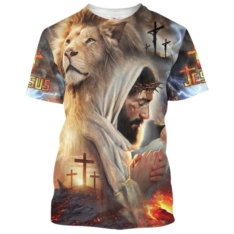 Jesus Is My Savior 3D Print Mens Womens T Shirts Fashion Cool Jesus T-shirt Summer Casual Y2k Short Sleeve Oversize Men Clothes