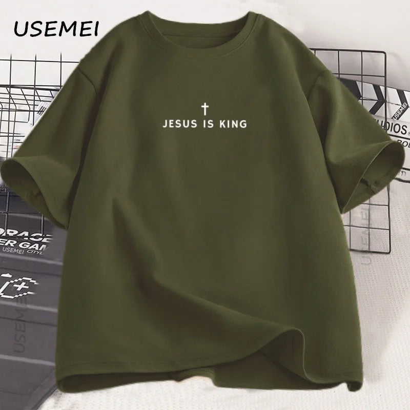 Jesus Is King Christian T Shirt Men Women Christian Merch Jesus T-Shirt Faith Cotton Short Sleeve Round Neck Graphic Tees