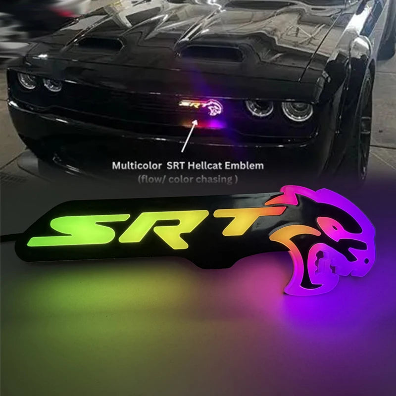 Changeable RGB LED Front Grille Emblem Badge Light For Dodge SRT Model App Controlled Flowing Multi-Color Logo Lamp Auto parts