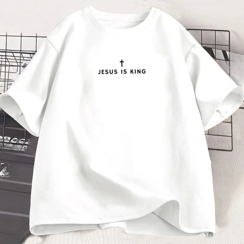 Jesus Is King Christian T Shirt Men Women Christian Merch Jesus T-Shirt Faith Short Sleeve Round Neck Graphic Tees Streetwear