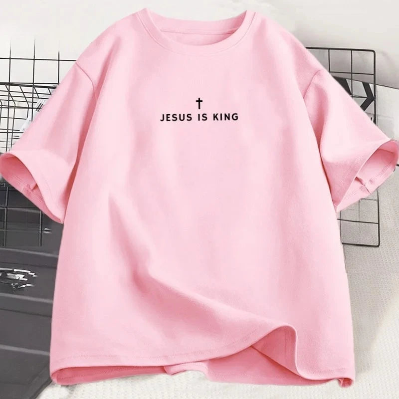 Jesus Is King Christian T Shirt Men Women Christian Merch Jesus T-Shirt Faith Short Sleeve Round Neck Graphic Tees Streetwear