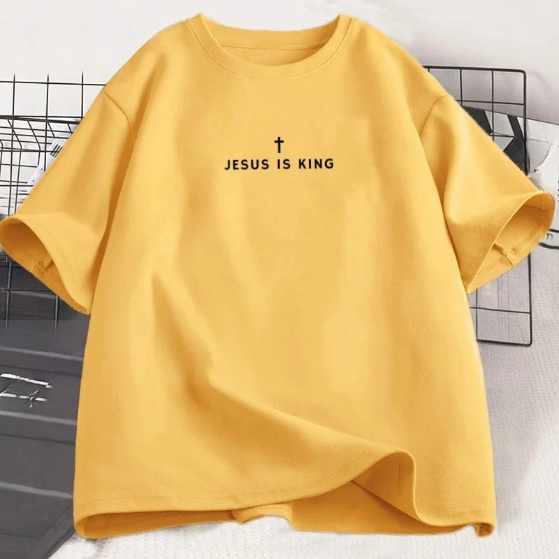 Jesus Is King Christian T Shirt Men Women Christian Merch Jesus T-Shirt Faith Short Sleeve Round Neck Graphic Tees