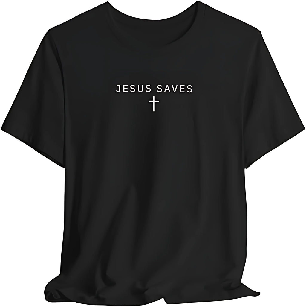 Jesus Saves Christian T-Shirt | Minimalist Faith Tee with Cross Design | Religious Gift Funny Gifts for Men lwf 180g