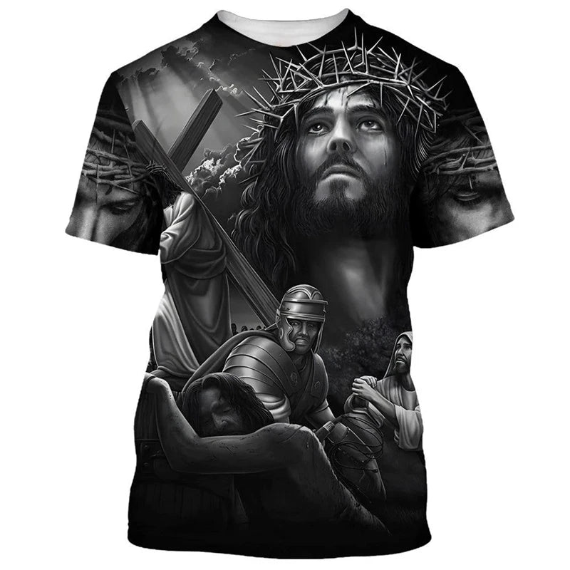 Jesus Is My Savior 3D Print Mens Womens T Shirts Fashion Cool Jesus T-shirt Summer Casual Y2k Short Sleeve Oversize Men Clothes