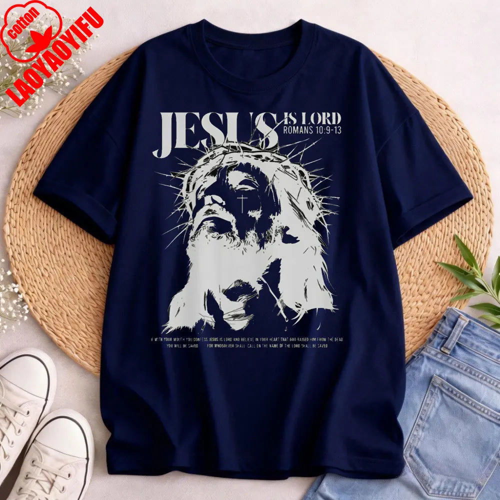 Jesus Is Lord Bible Verse T Shirt Christianity Faith Clothes Jesus Lover Tees Summer Men T High Quality Cotton Shirt