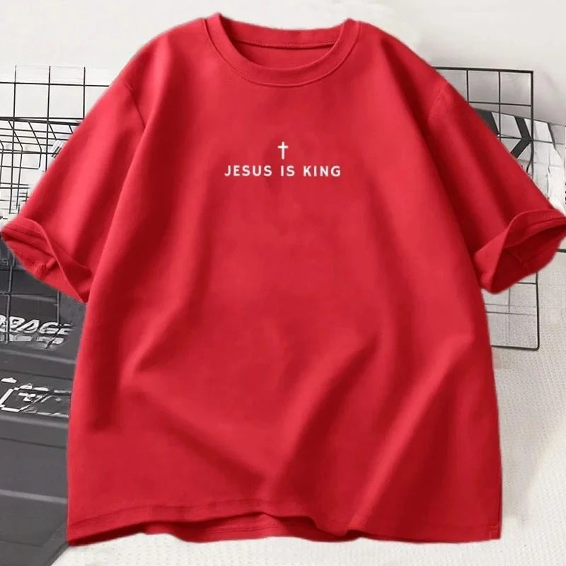 Jesus Is King Christian T Shirt Men Women Christian Merch Jesus T-Shirt Faith Short Sleeve Round Neck Graphic Tees Streetwear