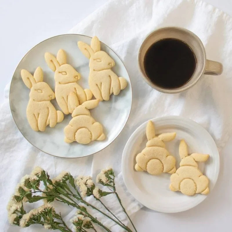 Easter Rabbit Cookie Embossed Mold Cute Yoga Bunny Fondant Cake Biscuit Cutter Mold For Happy Easter Party Decor DIY Baking Tool