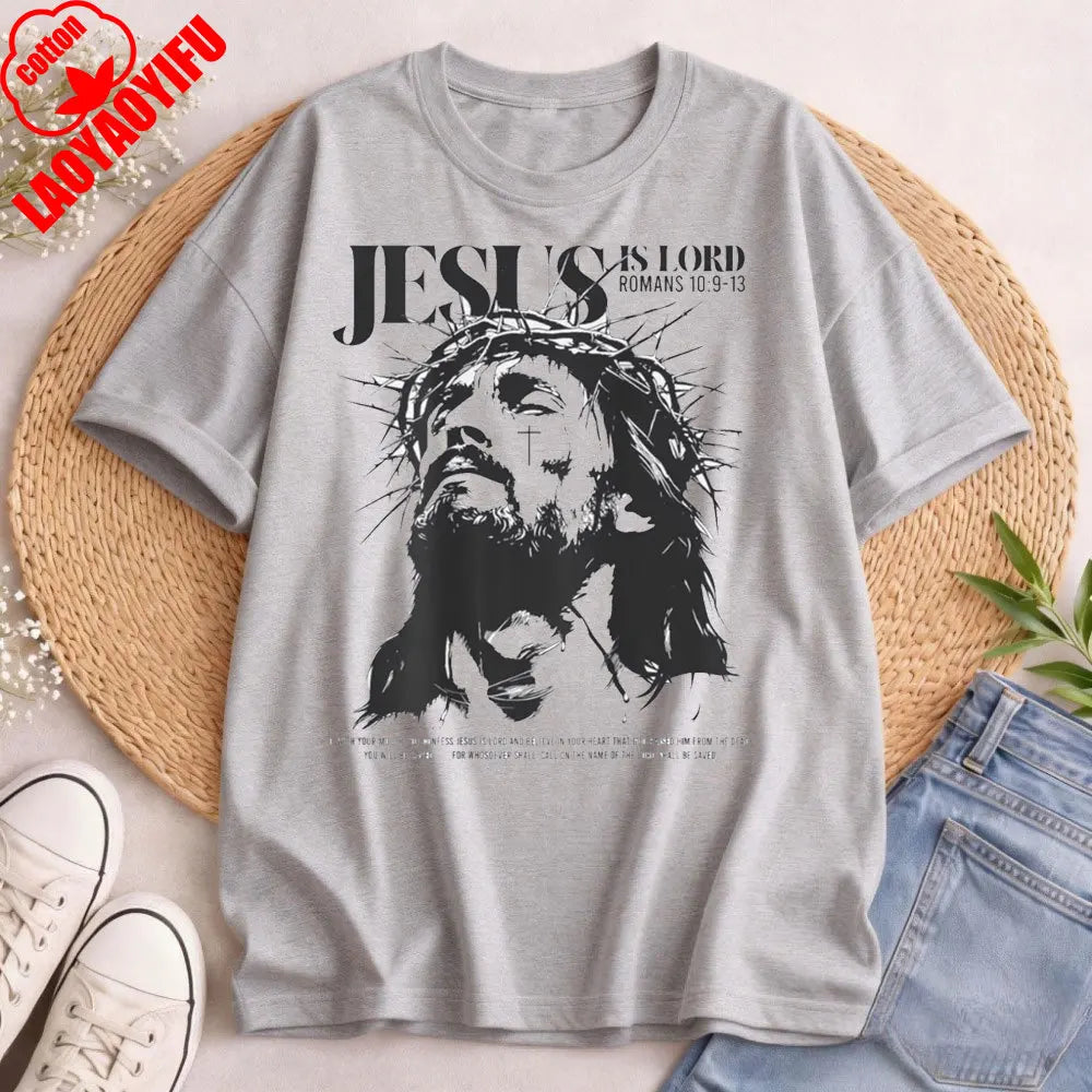 Jesus Is Lord Bible Verse T Shirt Christianity Faith Clothes Jesus Lover Tees Summer Men T High Quality Cotton Shirt