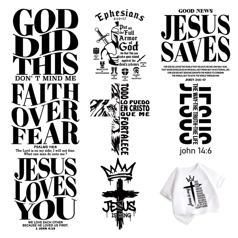 JESUS IS MY GOD KING LORD  thermoadhesive patches for clothes heat transfer vinyl Applique for clothes T-shirt Decal Decor