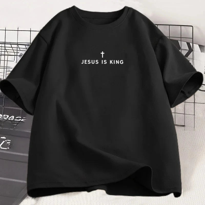 Jesus Is King Christian T Shirt Men Women Christian Merch Jesus T-Shirt Faith Short Sleeve Round Neck Graphic Tees Streetwear
