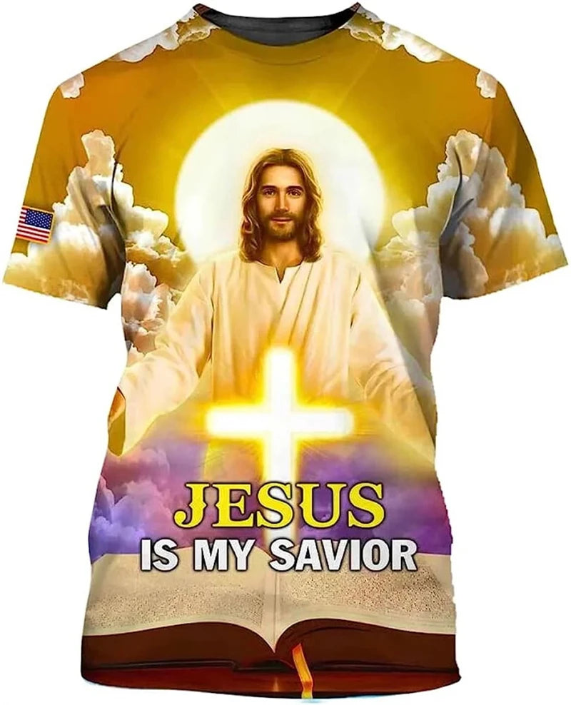 Jesus Is My Savior 3D Print Mens Womens T Shirts Fashion Cool Jesus T-shirt Summer Casual Y2k Short Sleeve Oversize Men Clothes