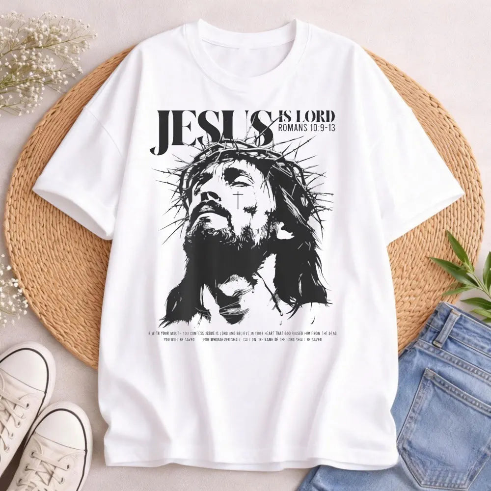 Jesus Is Lord Bible Verse T Shirt Christianity Faith Clothes Jesus Lover Tees Summer Men T High Quality Cotton Shirt