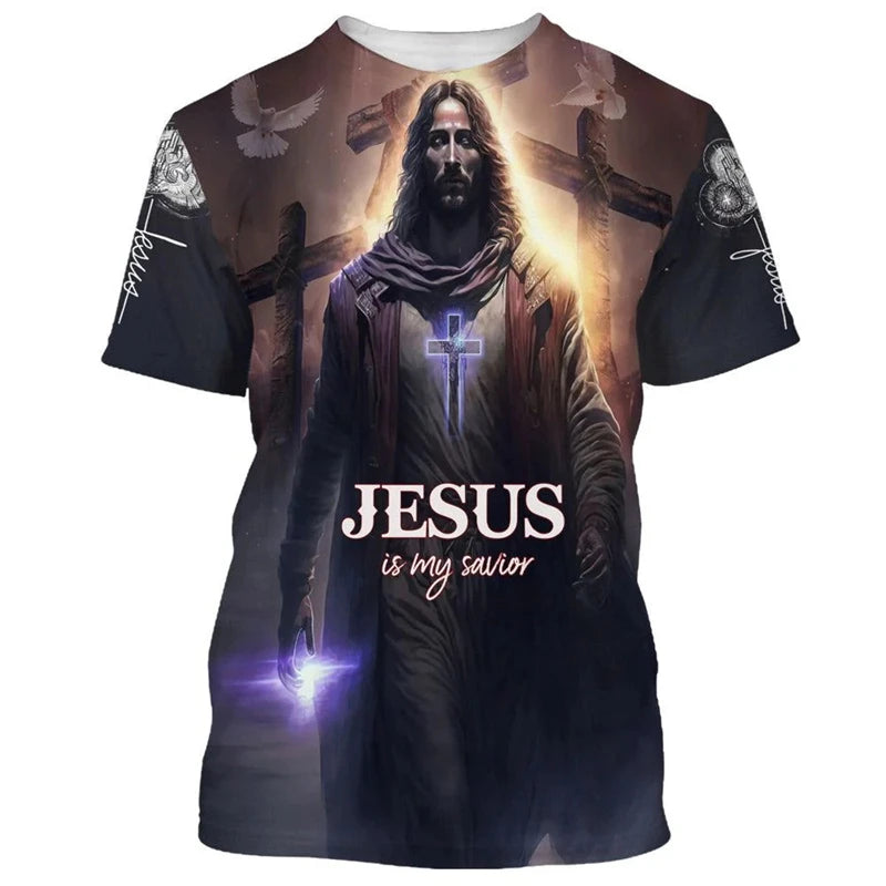 Jesus Is My Savior 3D Print Mens Womens T Shirts Fashion Cool Jesus T-shirt Summer Casual Y2k Short Sleeve Oversize Men Clothes