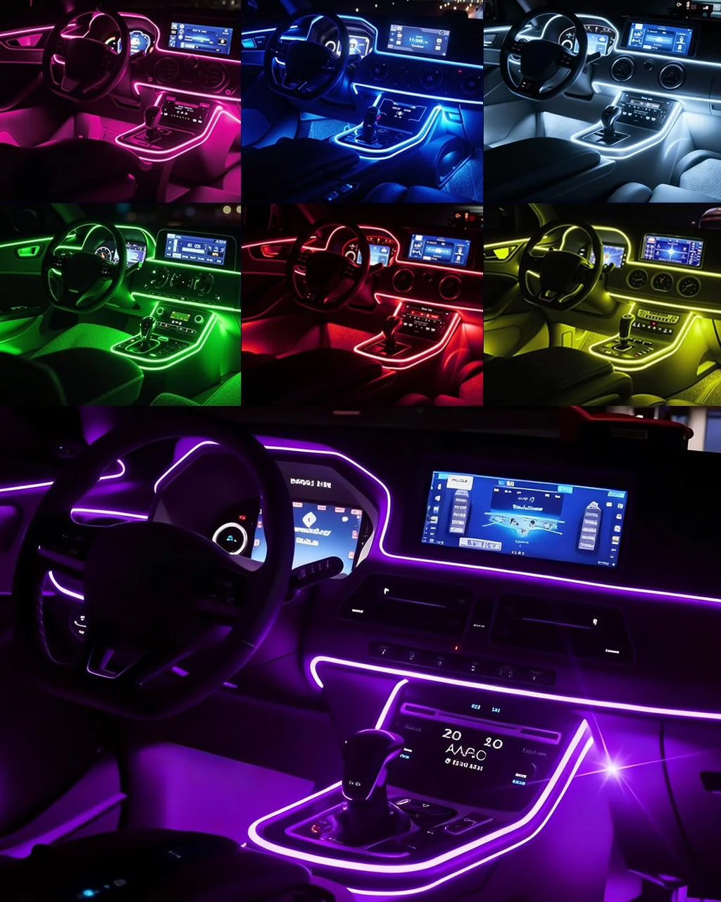 Interior Car LED Strip Lights, Ambient Lighting Car Kits with USB APP Bluetooth Control, Music Sync Fiber Optic Cars Interior Ne
