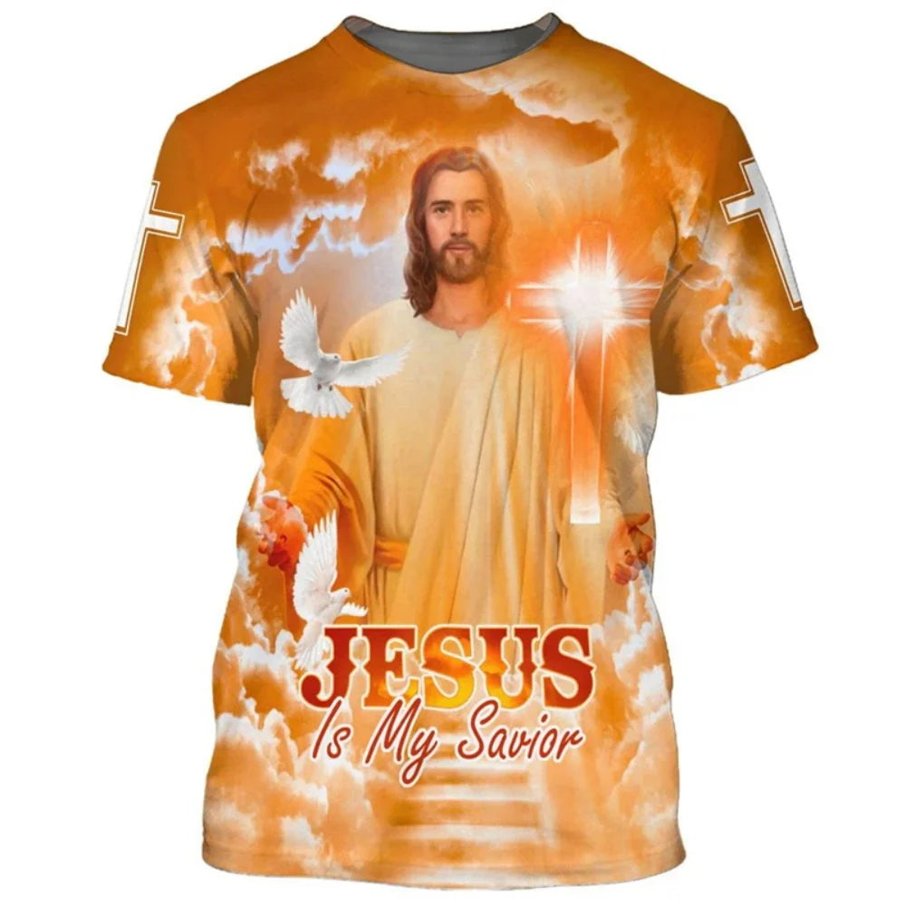 Jesus Is My Savior 3D Print Mens Womens T Shirts Fashion Cool Jesus T-shirt Summer Casual Y2k Short Sleeve Oversize Men Clothes
