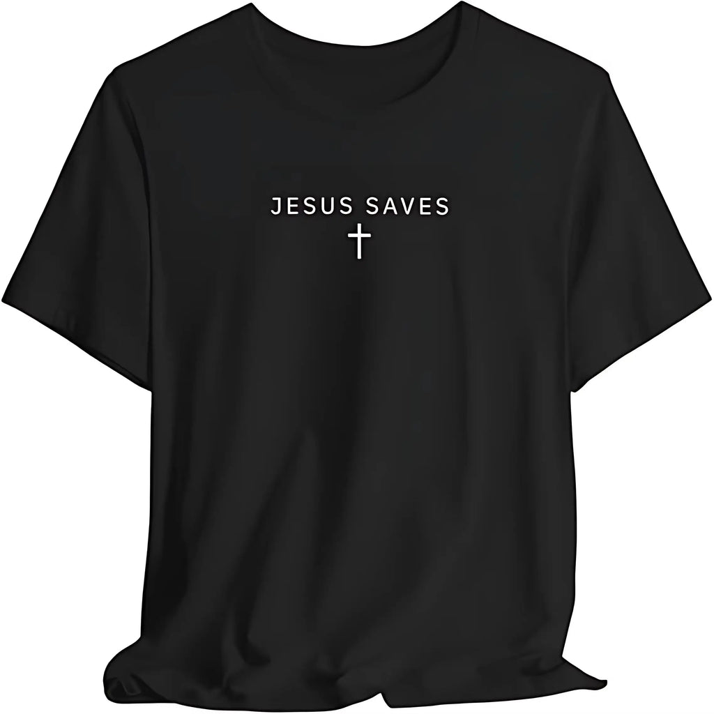 Jesus Saves Christian T-Shirt | Minimalist Faith Tee with Cross Design | Religious Gift Funny Gifts for Men lwf 180g