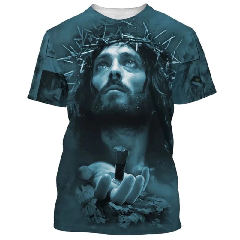 Jesus Is My Savior 3D Print Mens Womens T Shirts Fashion Cool Jesus T-shirt Summer Casual Y2k Short Sleeve Oversize Men Clothes