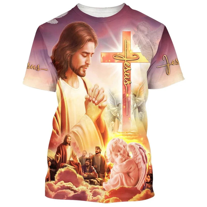 Jesus Is My Savior 3D Print Mens Womens T Shirts Fashion Cool Jesus T-shirt Summer Casual Y2k Short Sleeve Oversize Men Clothes