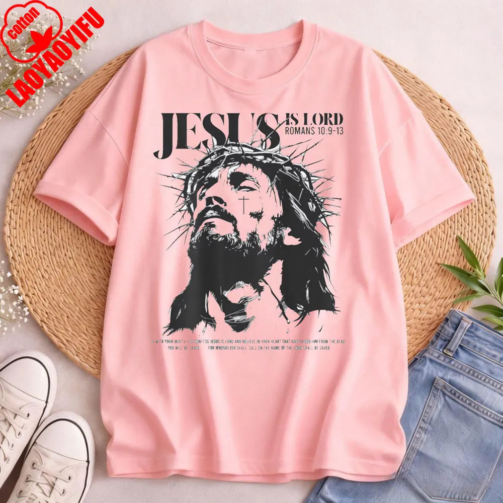 Jesus Is Lord Bible Verse T Shirt Christianity Faith Clothes Jesus Lover Tees Summer Men T High Quality Cotton Shirt
