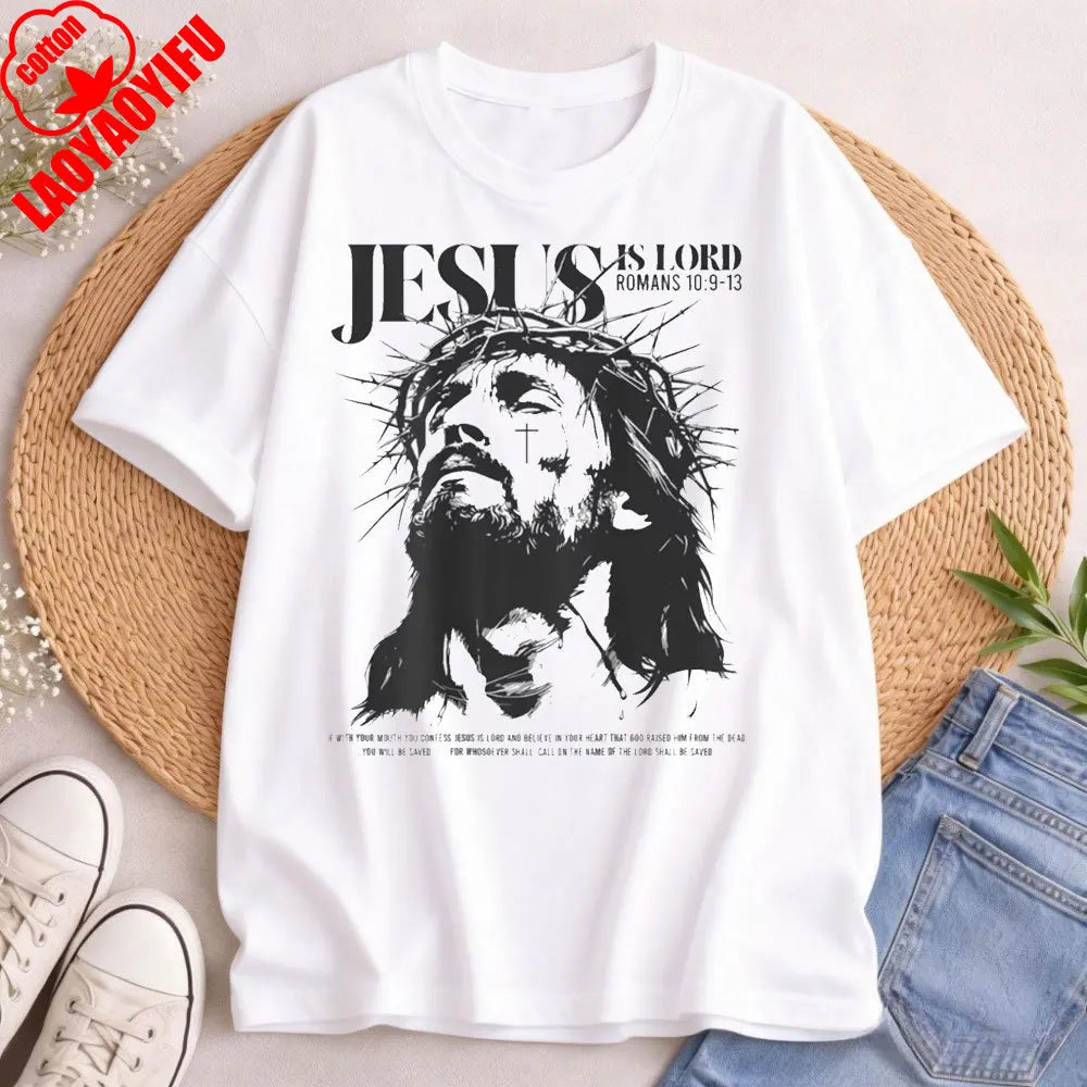 Jesus Is Lord Bible Verse T Shirt Christianity Faith Clothes Jesus Lover Tees Summer Men T High Quality Cotton Shirt