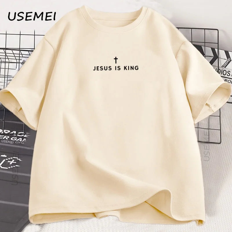 Jesus Is King Christian T Shirt Men Women Christian Merch Jesus T-Shirt Faith Cotton Short Sleeve Round Neck Graphic Tees
