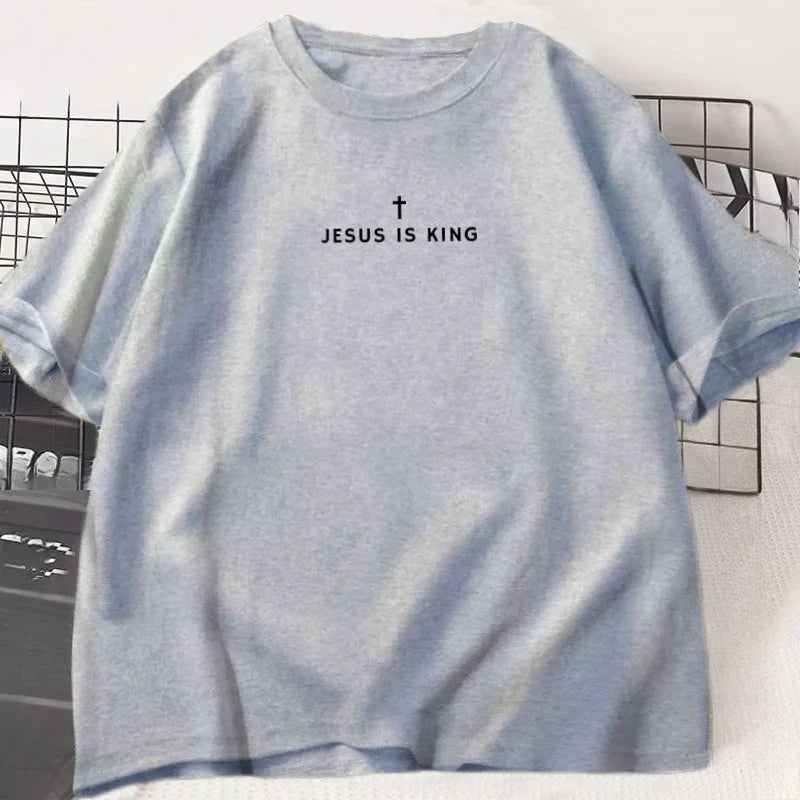 Jesus Is King Christian T Shirt Men Women Christian Merch Jesus T-Shirt Faith Short Sleeve Round Neck Graphic Tees Streetwear