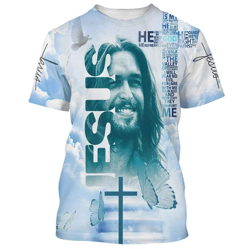 Jesus Is My Savior 3D Print Mens Womens T Shirts Fashion Cool Jesus T-shirt Summer Casual Y2k Short Sleeve Oversize Men Clothes