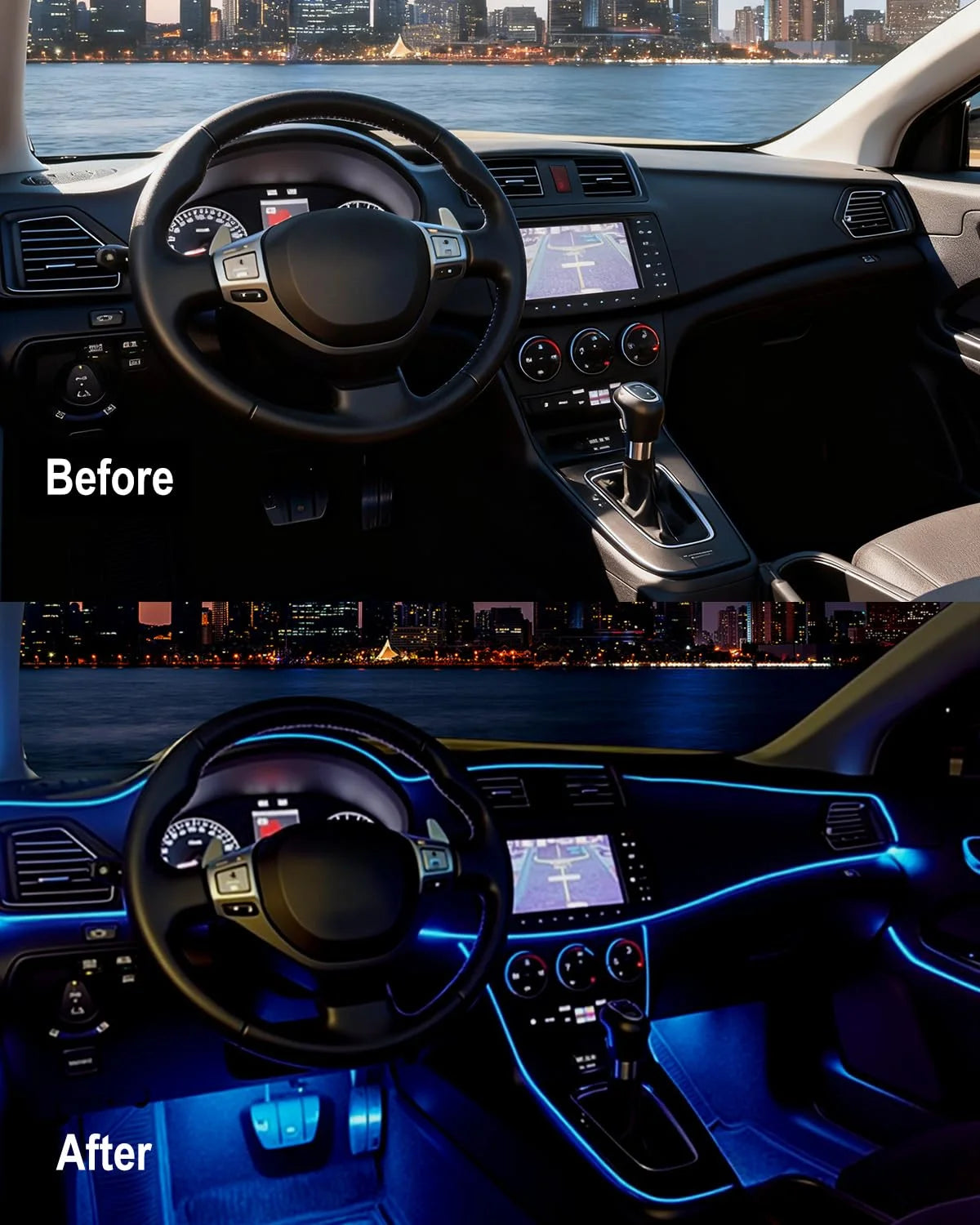 Interior Car LED Strip Lights, Ambient Lighting Car Kits with USB APP Bluetooth Control, Music Sync Fiber Optic Cars Interior Ne