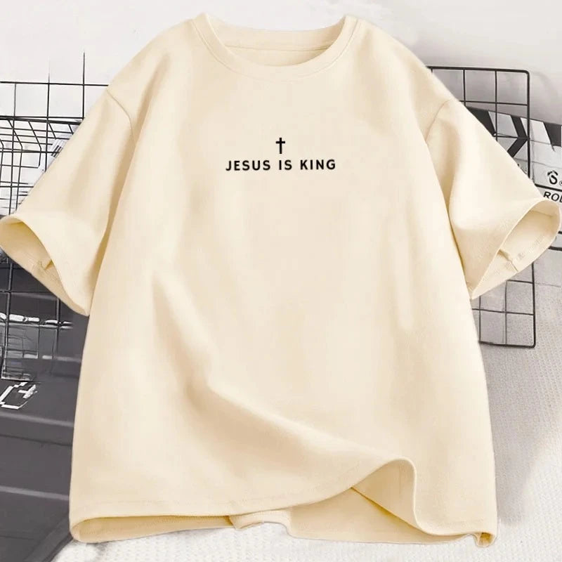 Jesus Is King Christian T Shirt Men Women Christian Merch Jesus T-Shirt Faith Short Sleeve Round Neck Graphic Tees Streetwear