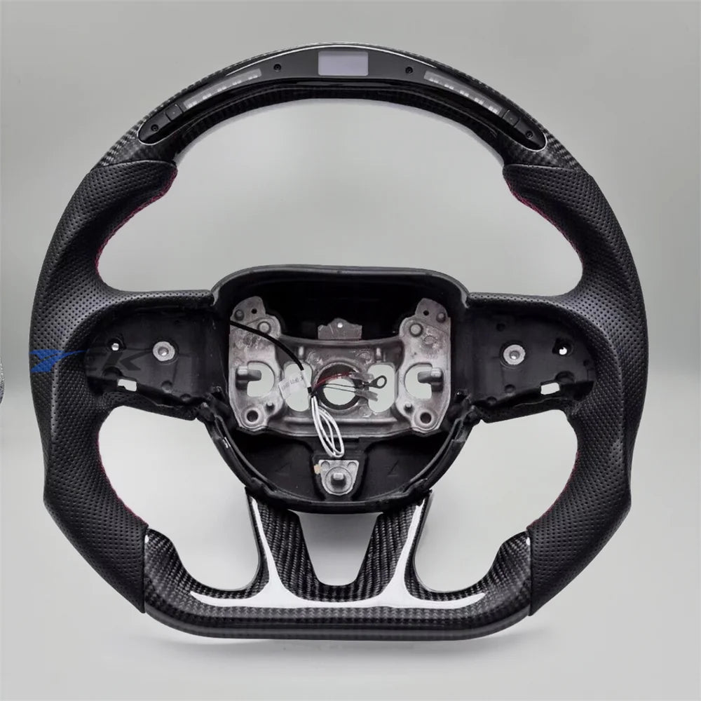 For Dodge Charger Durango SRT Hellcat 2015 2016 2017 2018-2023 Customized Carbon Fiber LED Black Leather Steering Wheel