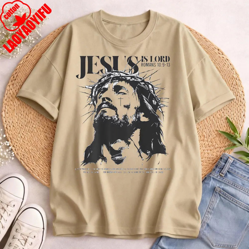 Jesus Is Lord Bible Verse T Shirt Christianity Faith Clothes Jesus Lover Tees Summer Men T High Quality Cotton Shirt